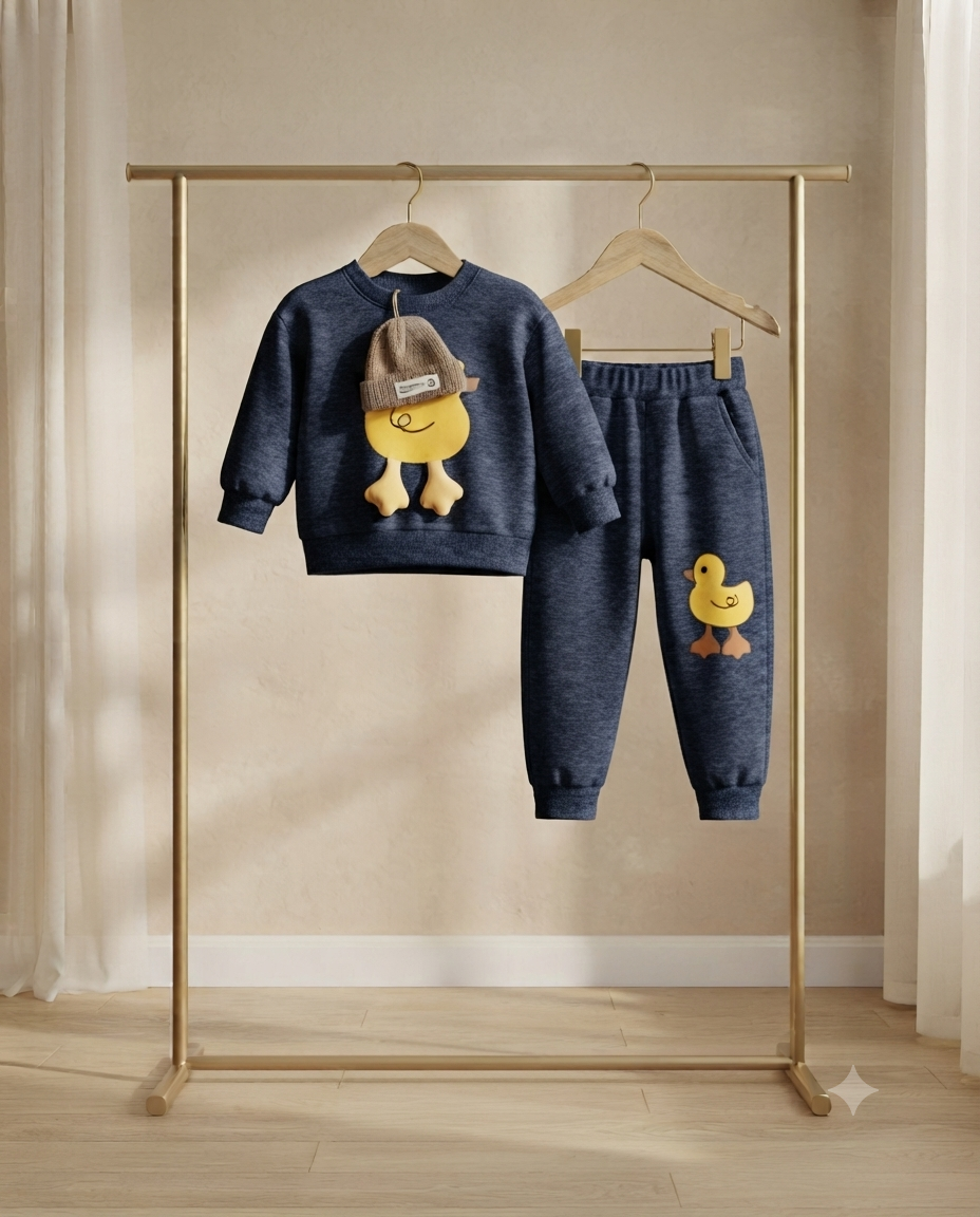 Kids Casual Stylish Duck Graphic Sweatshirt And Full Length Trouser Set For Boys