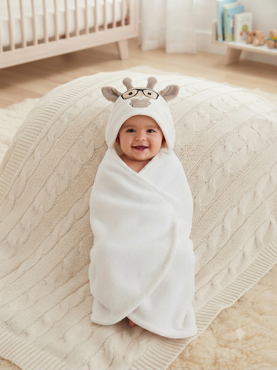 Soft Plush Hooded Baby Bath Towel Cute Animal Design For Cozy Post Bath Time