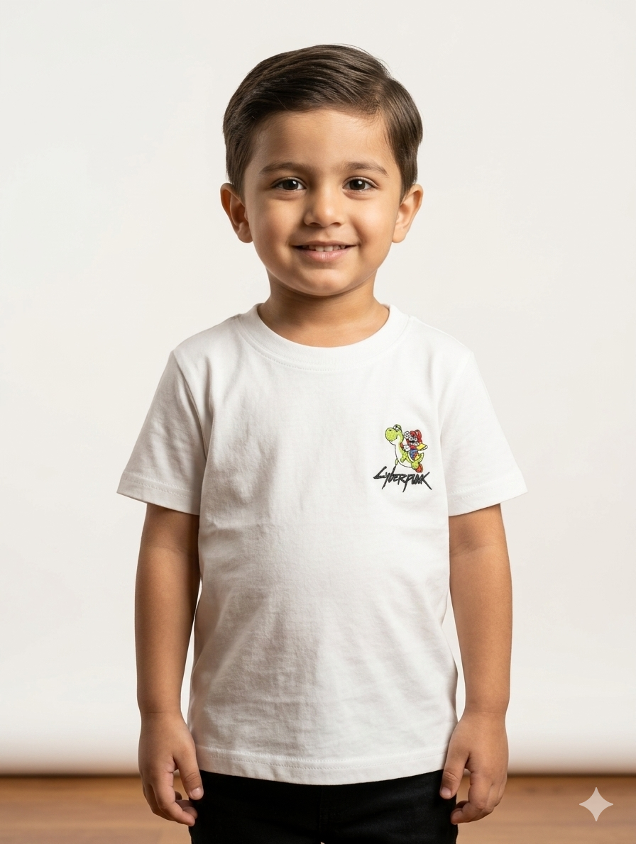 Boys White Cyberpunk Graphic Cotton T-Shirt Comfortable Short Sleeve Casual Wear Top For Kids