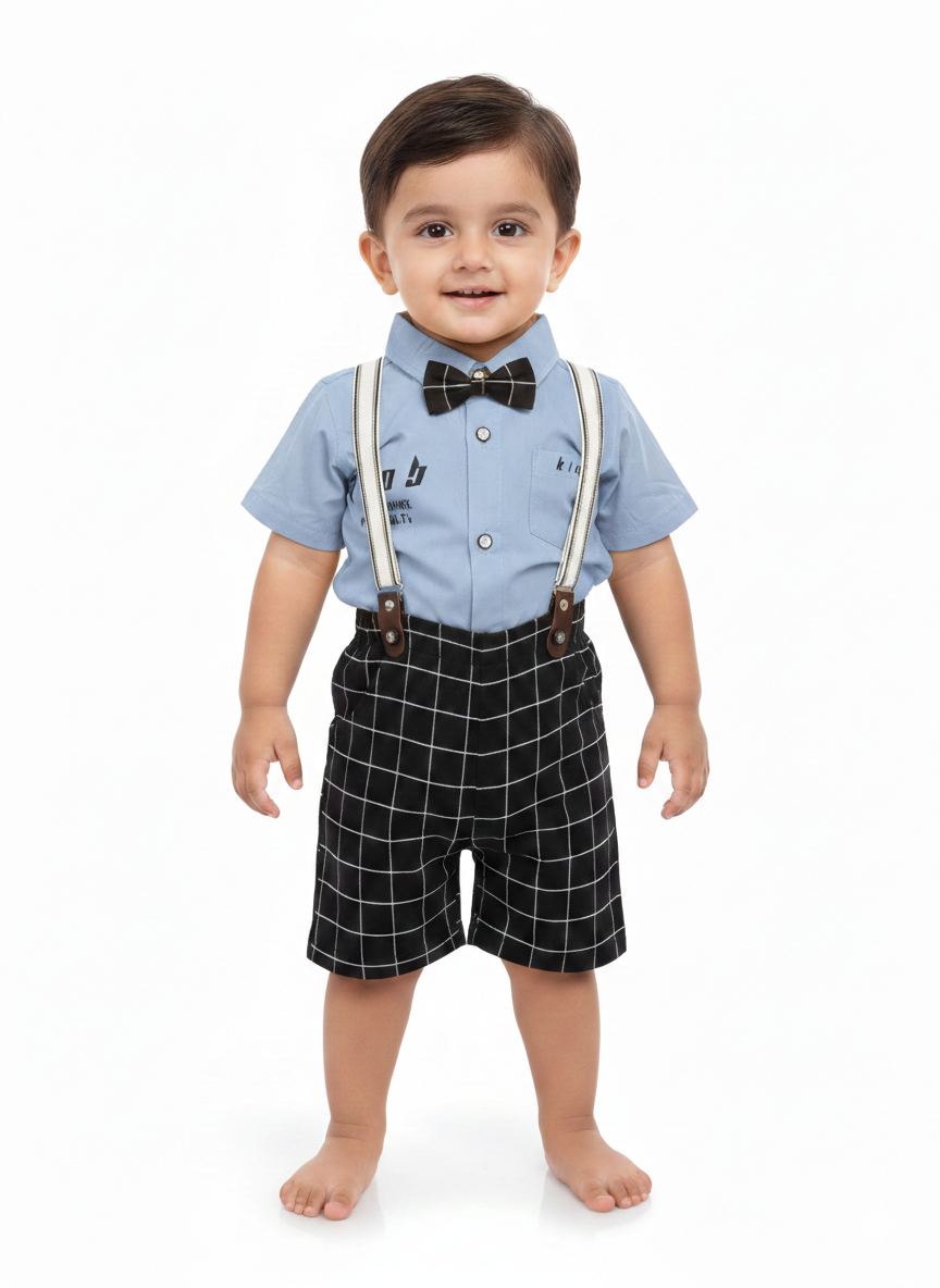 Toddler Boys dapper Gentleman Set With Short Sleeve Button Down Suspender Shorts and Bowtie