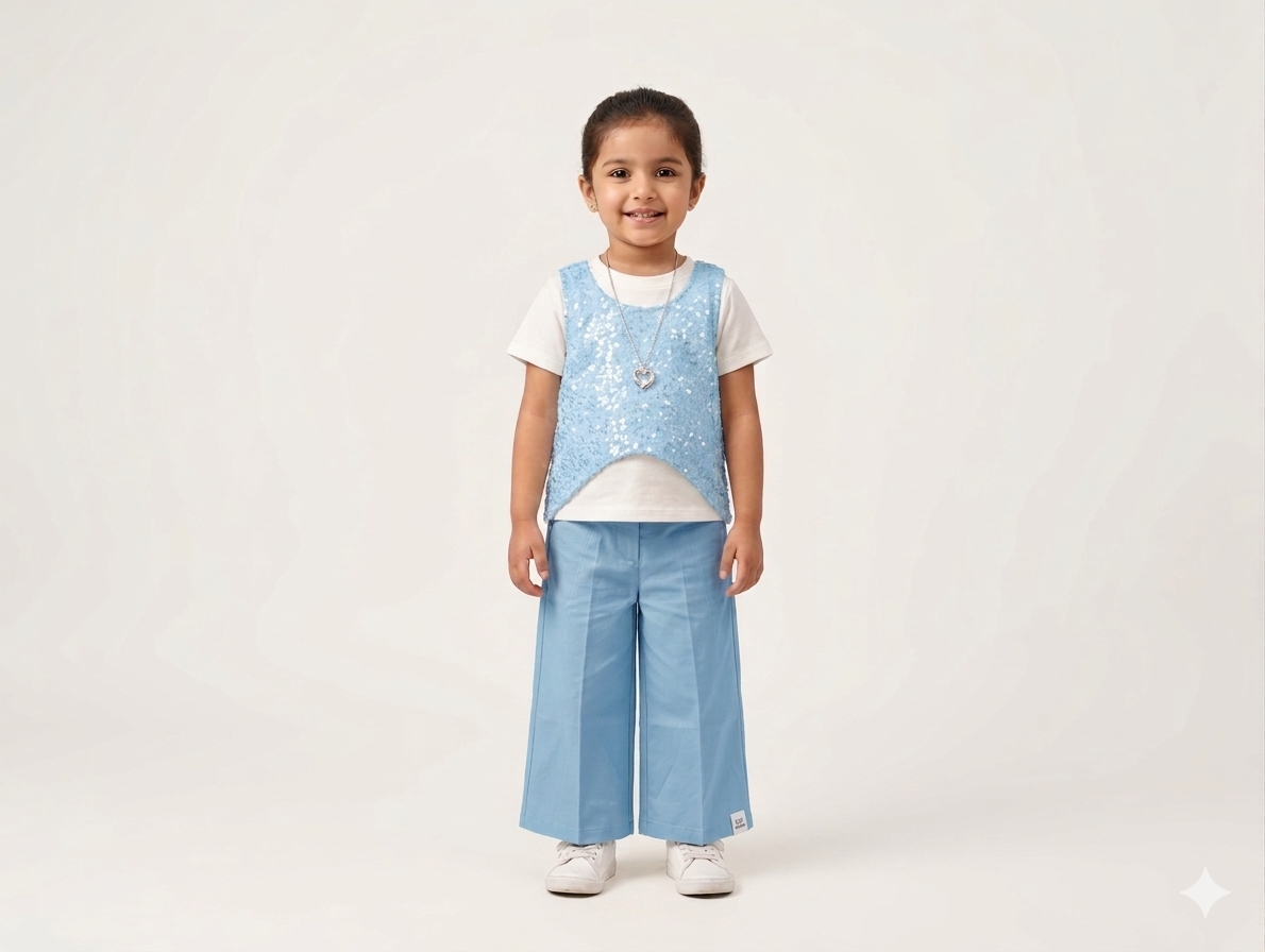 Toddler Girls' Sparkly Sequin Vest and Wide Leg Trousers Three Piece Fashion Outfit Set