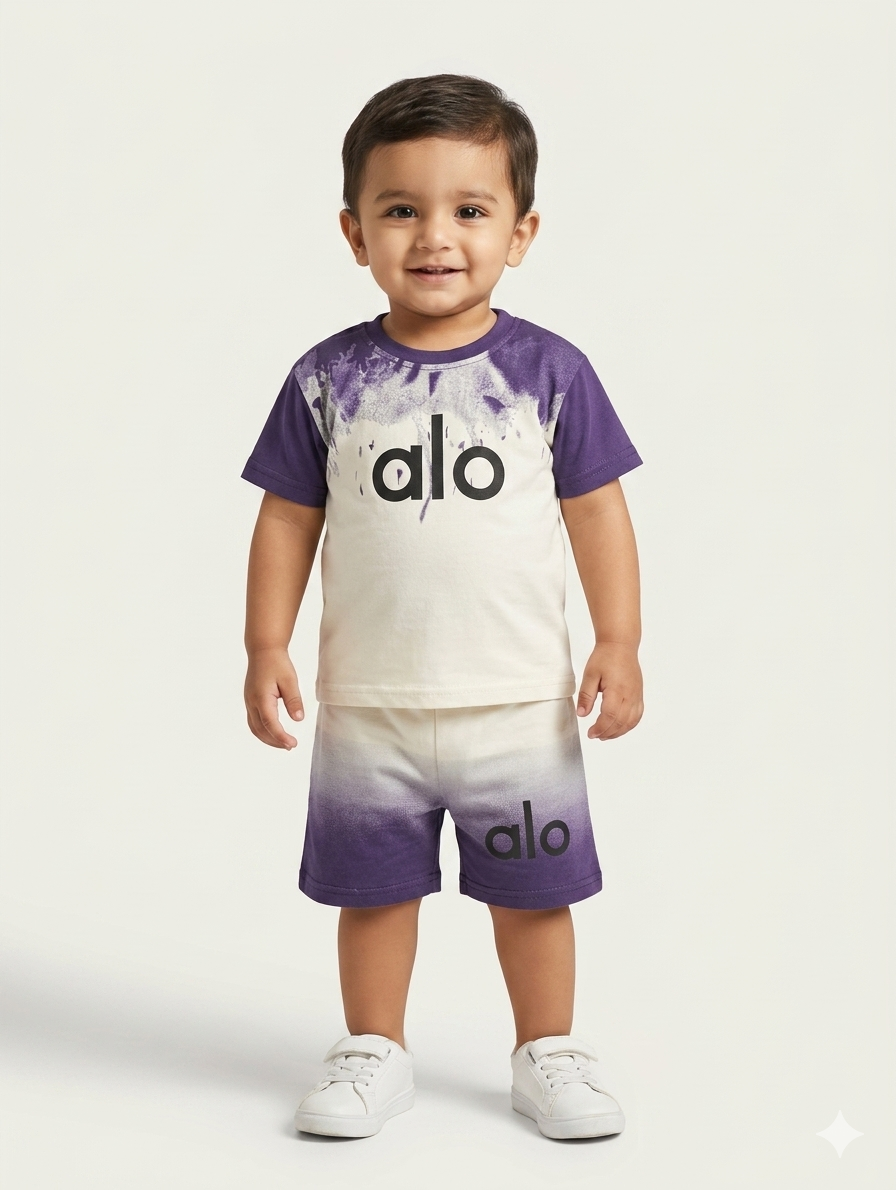 Boys' Alo Graphic Tie Dye T-Shirt and Matching Shorts Two Piece Summer Activewear Set