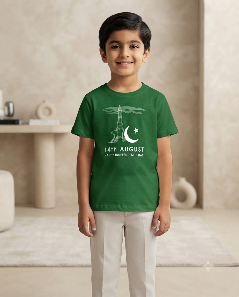 Pakistan Independence Day Premium Graphic T-Shirt For Kids Soft Cotton