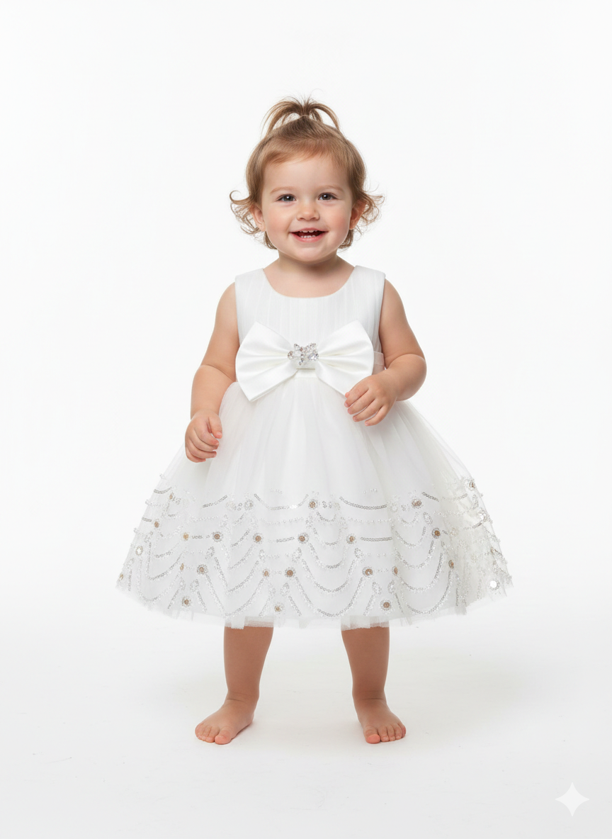 Elegant Toddler Girls' Sequin Tulle Party Dress with Satin Bow and Crystal Waist Accent