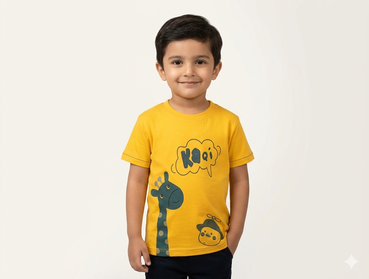 Boys' Fun Giraffe Graphic Cotton T-Shirt Set in Vibrant Red Yellow and Sky Blue