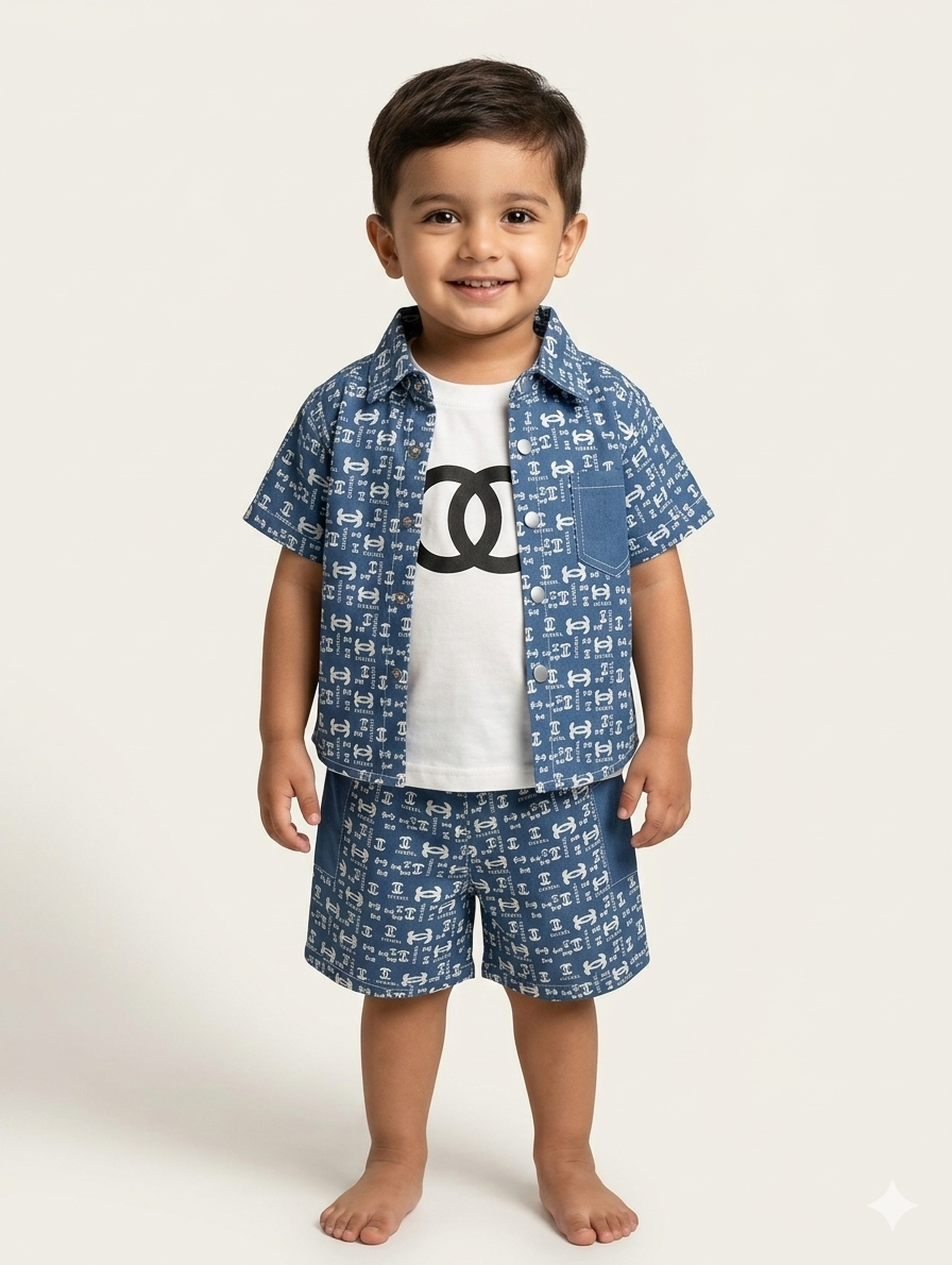 Toddler Designer Style Monogram Shirt and Shorts Set – Stylish Two-Piece Summer Outfit