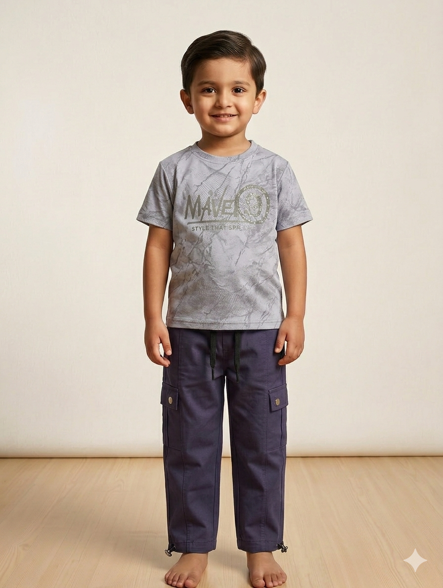 Boys Maverick Graphic Tee and Cargo Pants Two-Piece Set - Modern Comfortable Active Play Outfit