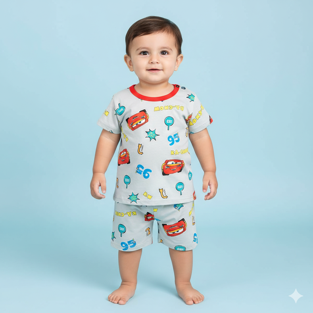 Cool Disney Cars Lightning McQueen Toddler Boys Grey Cotton Summer T-Shirt and Shorts Set 🏎️