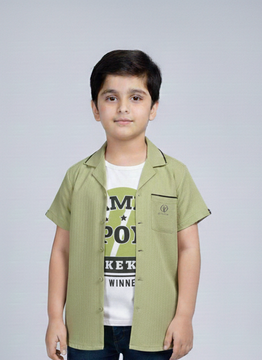 Dynamic Duo Tone Sage and White Graphic Resort Shirt for a Fresh Summer Look