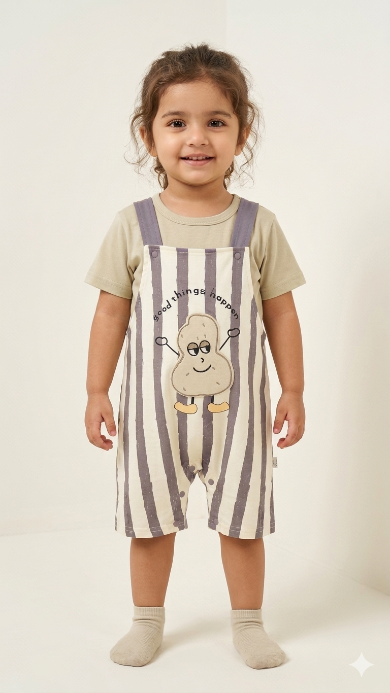 Cute Striped Cotton Toddler Overall Set with Graphic Print for Boys and Girls