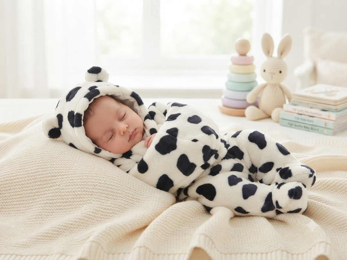 Soft Black and White Cow Print Baby Swaddle Wrap and Hooded Sleeping Bag