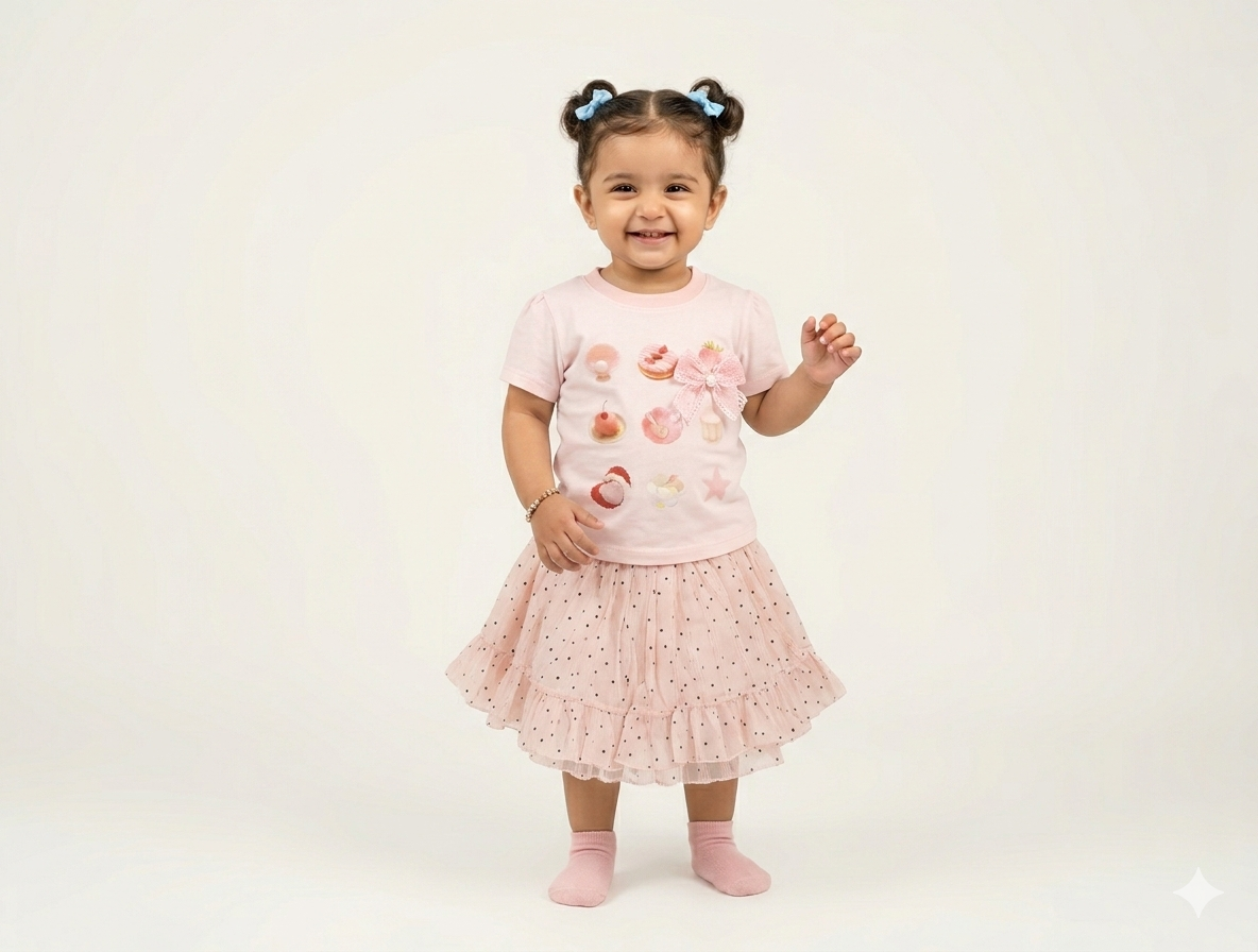 Toddler Girls' Sweet Treats Graphic T-Shirt and Polka Dot Tulle Skirt Two-Piece Set