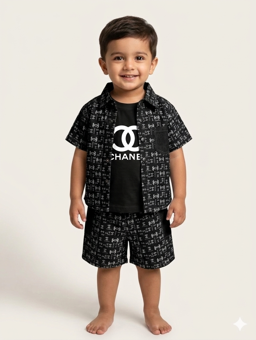 Toddler Designer Style Monogram Shirt and Shorts Set – Stylish Two-Piece Summer Outfit