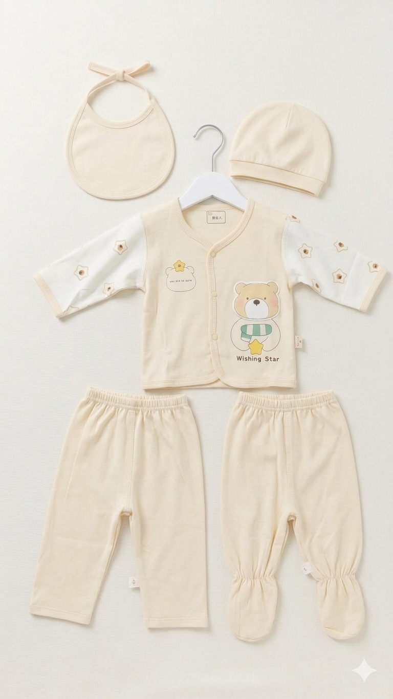 Cozy Bear Baby Clothing Set (Includes Bib, Cap, Top, And Two Pants)