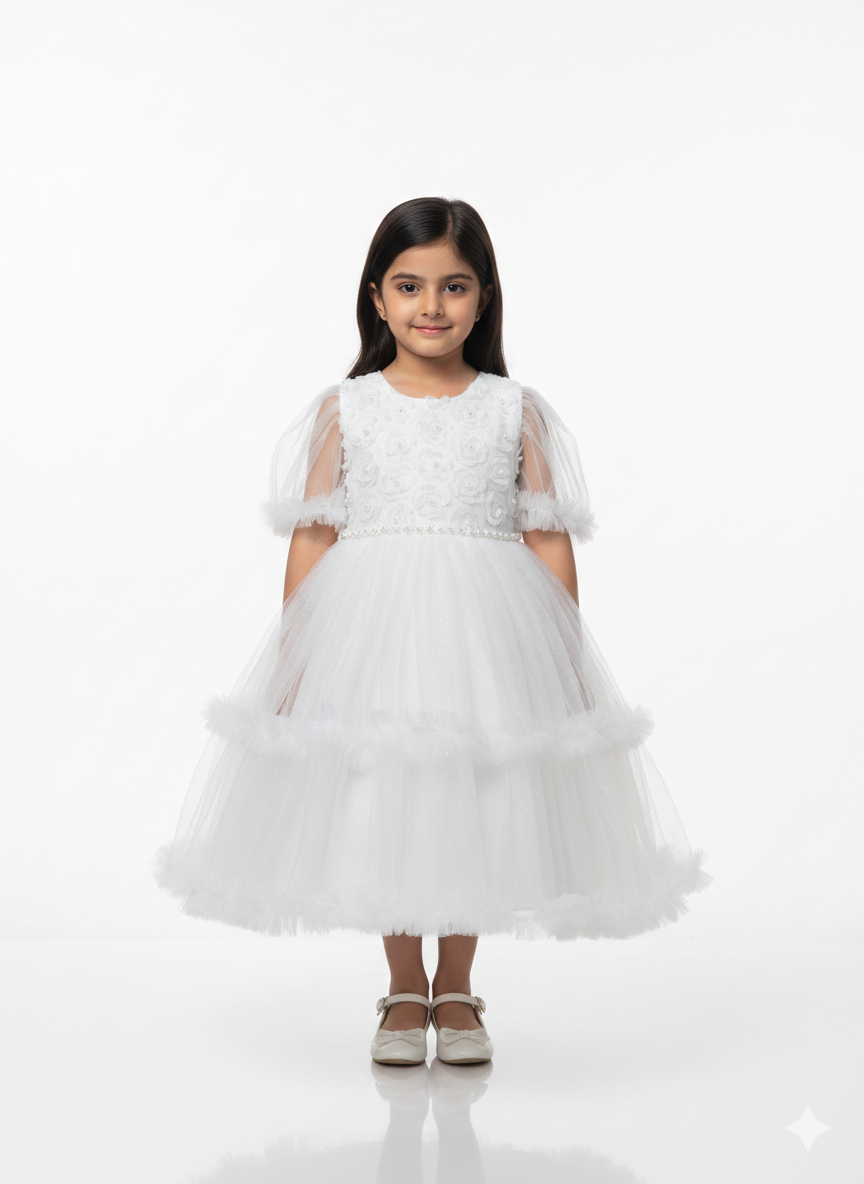 Elegant Girls' Floral Tulle Party Dress - Dreamy Ruffled Fairy Princess Gown in Soft Pastels
