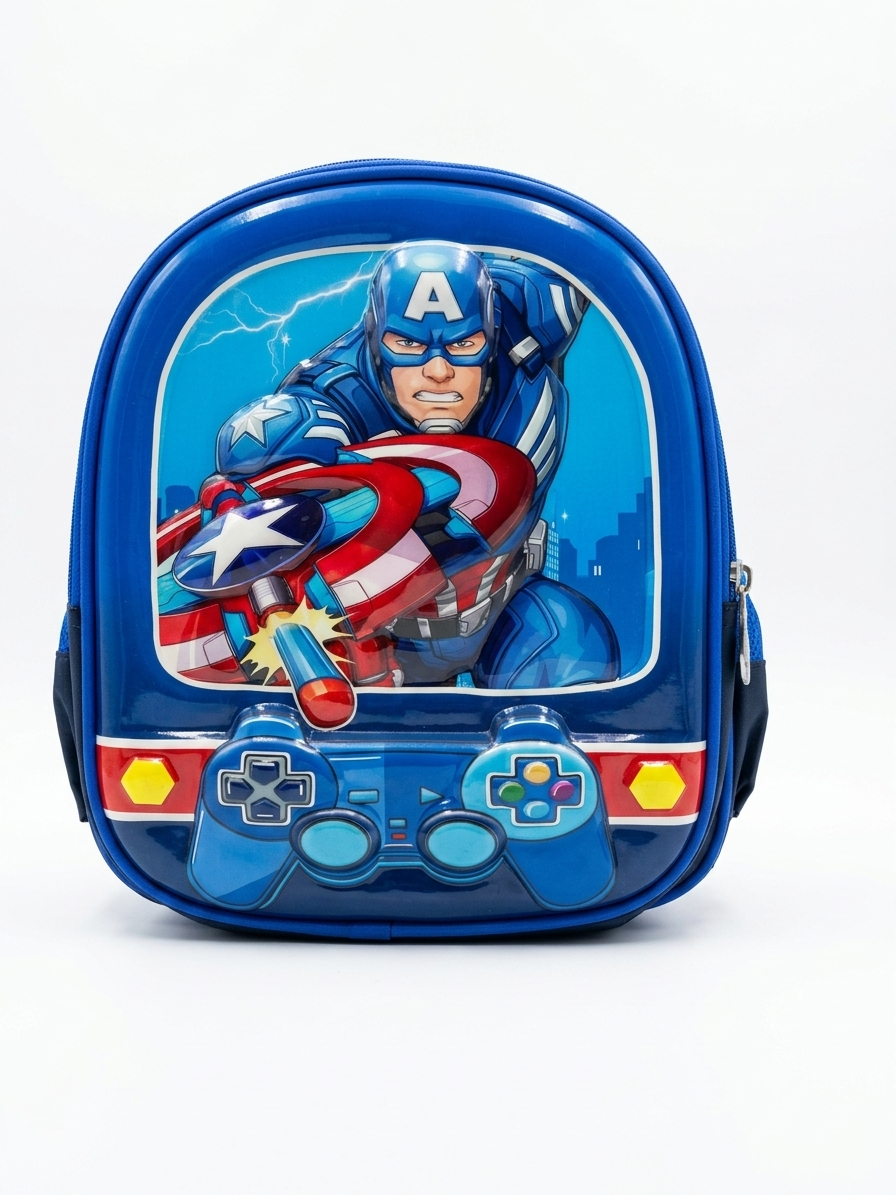 Captain America Superhero School Backpack Featuring A Cool Integrated Video Game Controller Design For Kids