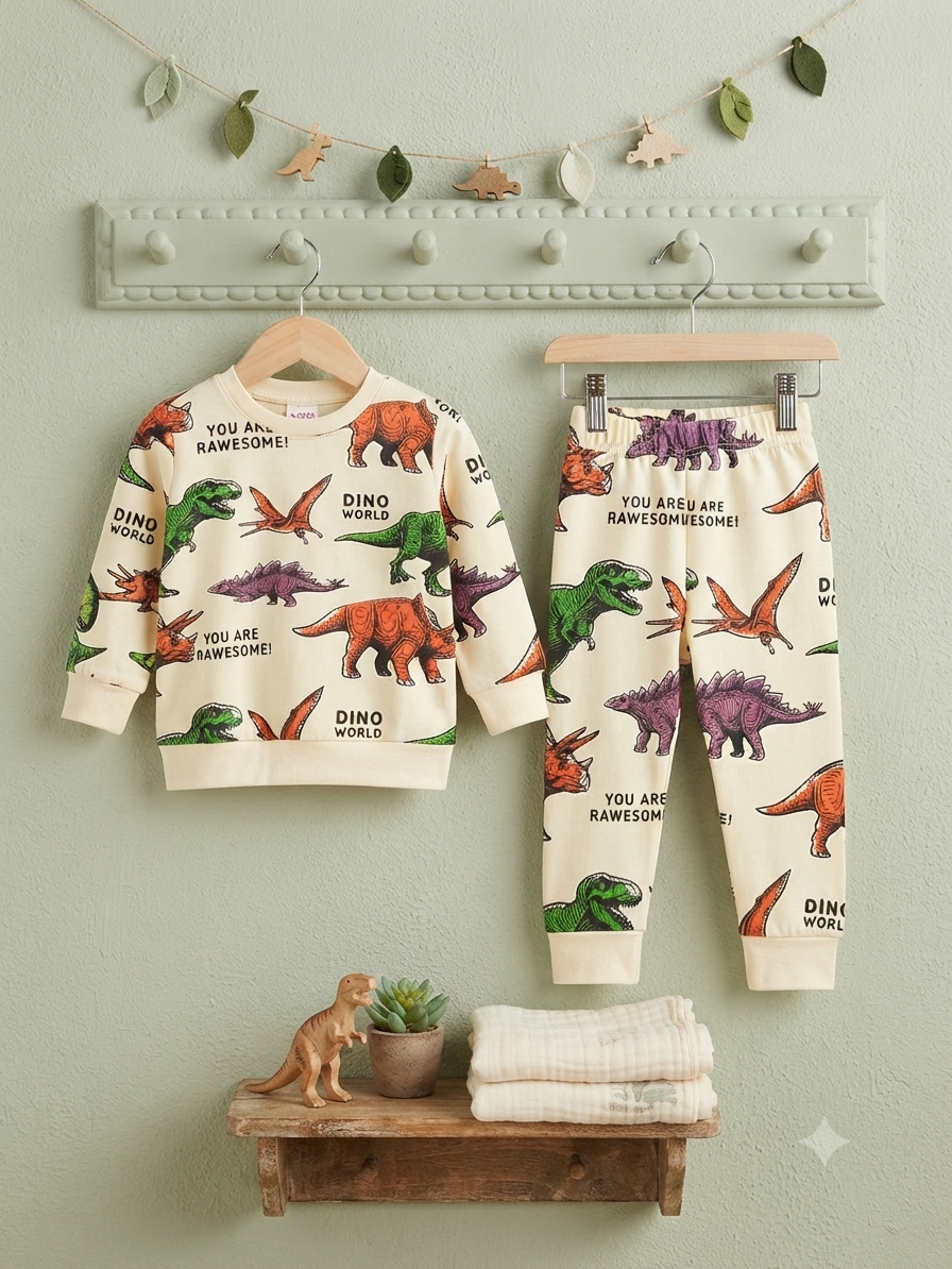 Kids Fun Graphic Print Crewneck Sweatshirt and Comfy Trouser Set