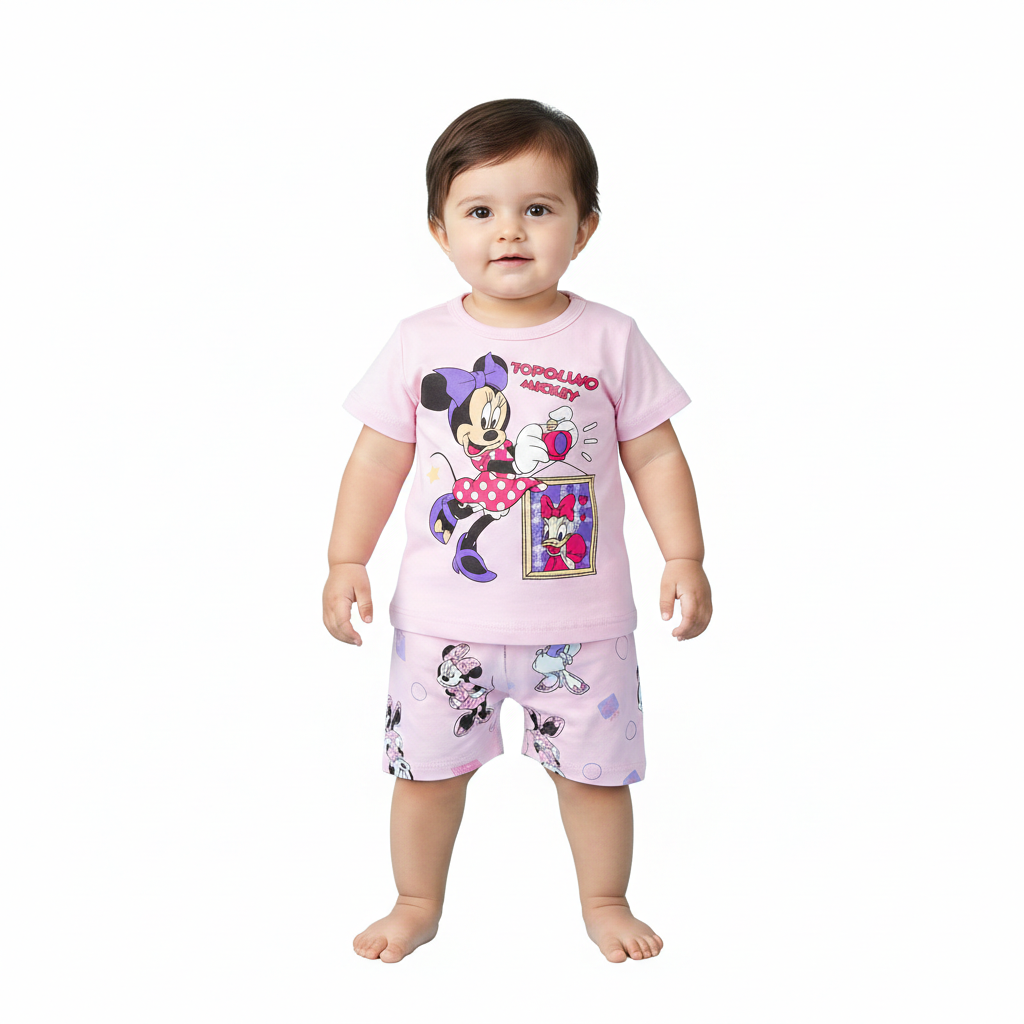 Cute Minnie Mouse Photography Print Toddler Girls Pink Summer Cotton T-Shirt and Shorts Set ✨