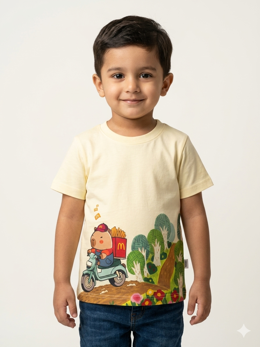 Boys Light Blue Graphic T-Shirt - Cute Animal Delivery Adventure Design