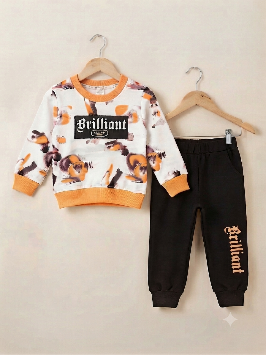 Brilliant Print Sweatshirt And Full Length Trouser Outfit Set For Girls Comfortable Daily Wear