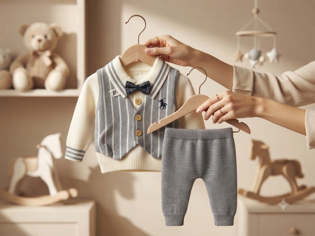 Elegant Grey Striped Vest Set With Matching Pants For Stylish Little Baby Boys Fashion