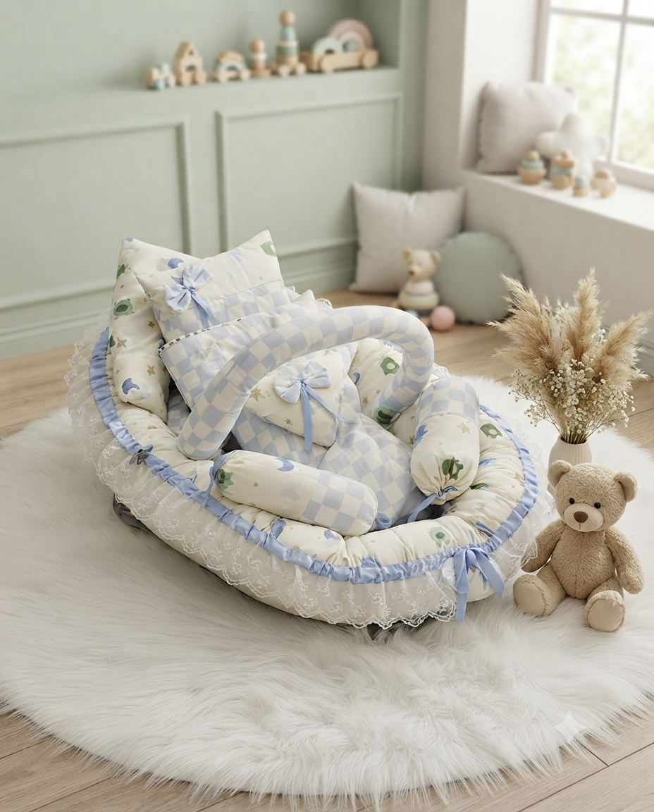 Cozy Blue Gingham Baby Bedding Set For Dreamy Nights And Comfortable Nursery Room Sleep