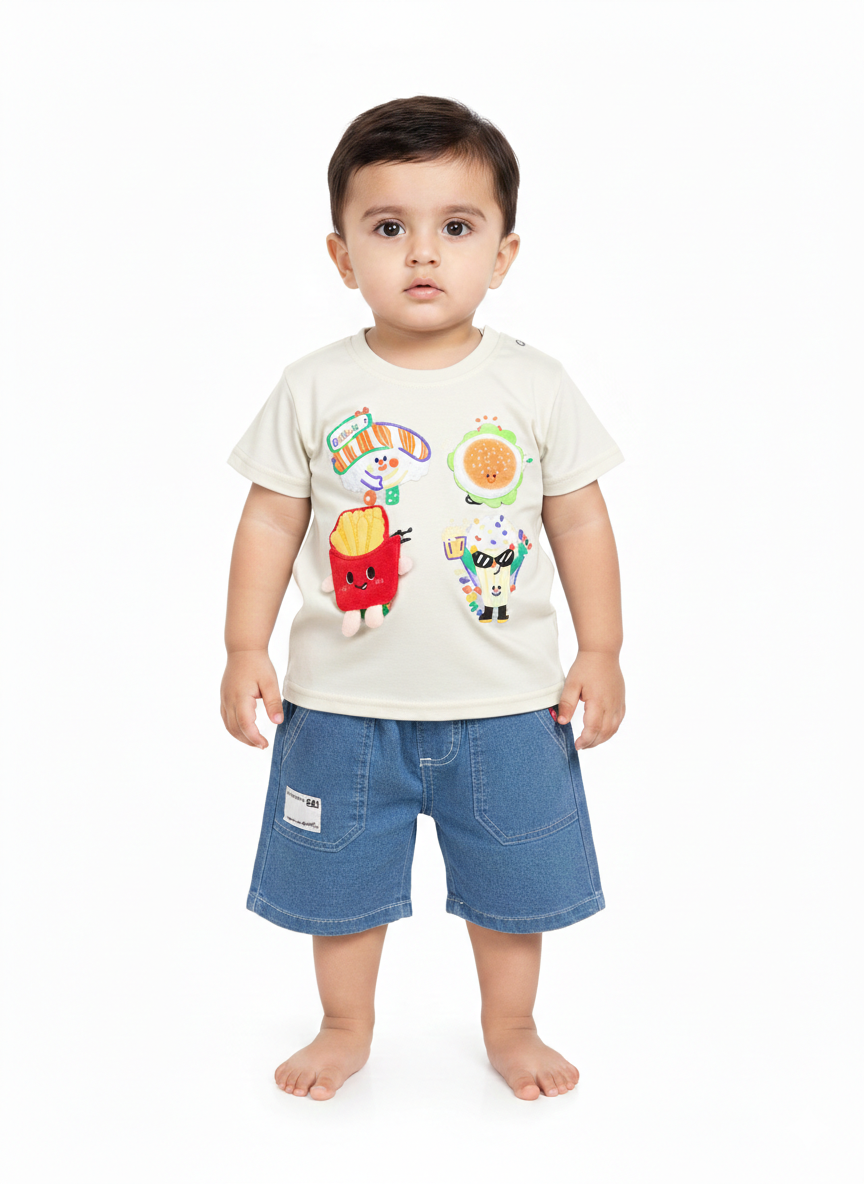 Toddler Boys' Fast Food Graphic Tee and Denim Shorts Two-Piece Summer Casual Outfit Set