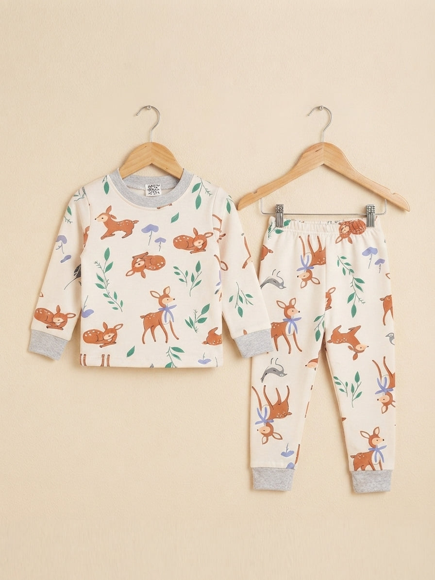 Soft Grey Cotton Dinosaur Print Sleepwear Pajama Set For Little Boys