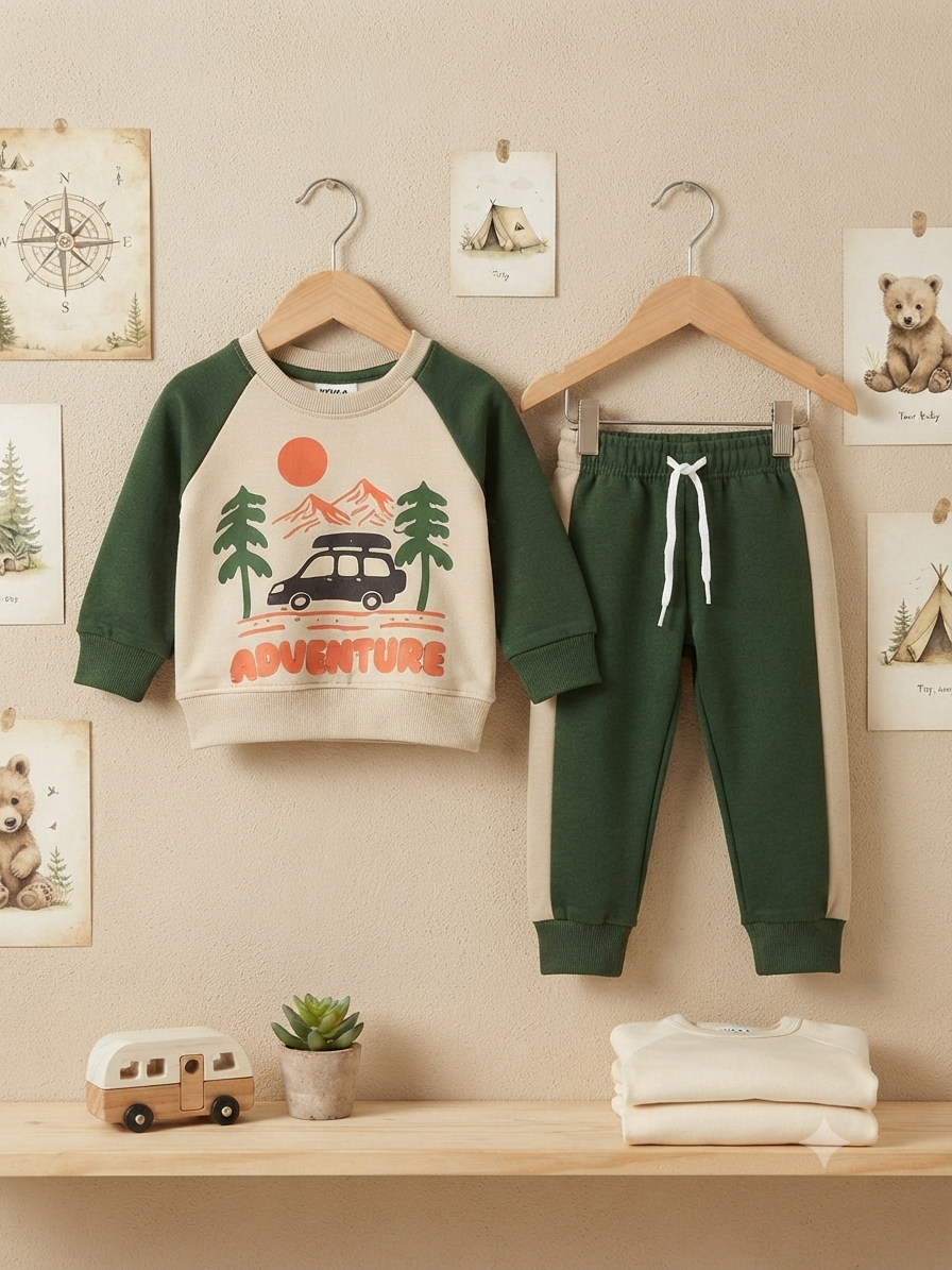 Kids Fun Graphic Print Crewneck Sweatshirt and Comfy Trouser Set