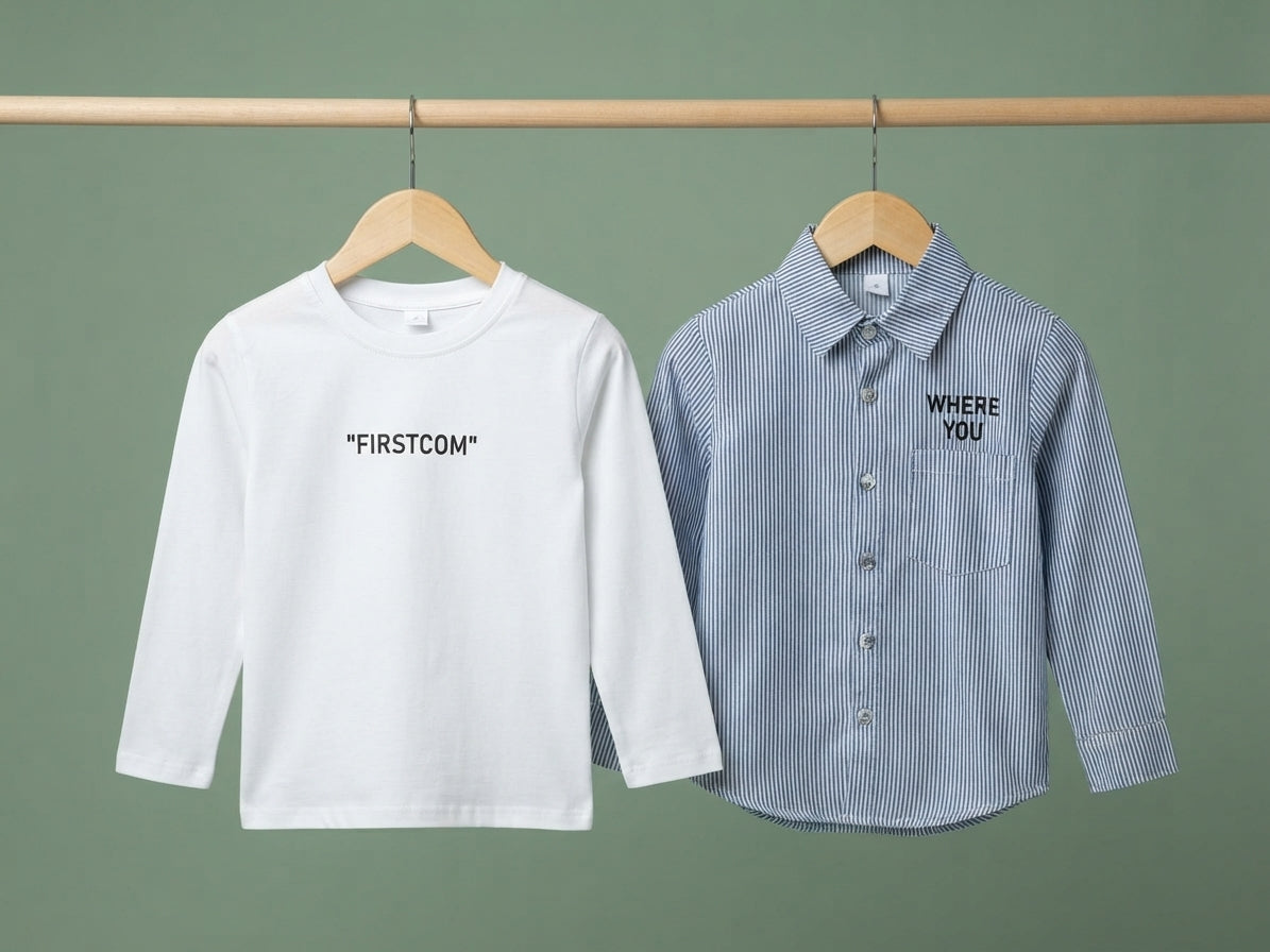 Boys Black Graphic Print Denim Button Down Shirt With Matching White Long Sleeve Tee