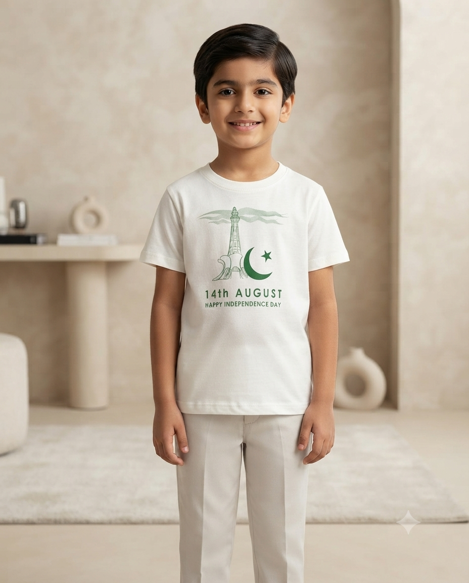 Pakistan Independence Day Premium Graphic T-Shirt For Kids Soft Cotton