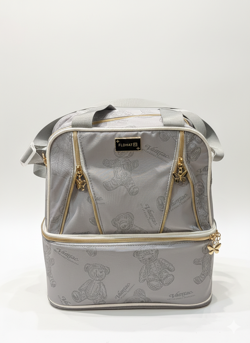 Luxury Teddy Print Dual-Layer Diaper Bag | Premium Waterproof Travel Backpack for Moms