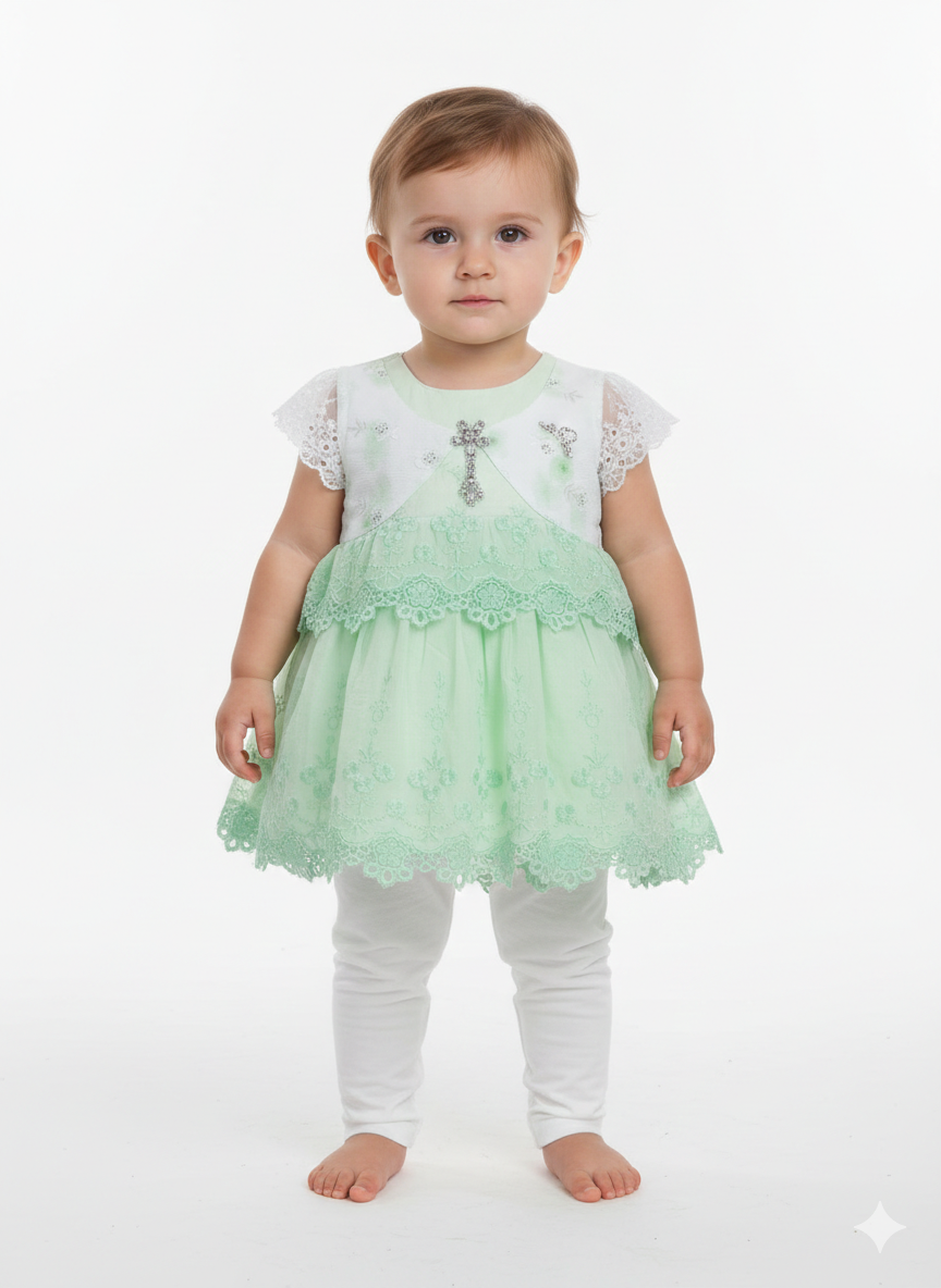Baby Girls' Elegant Lace Tutu Dress with Leggings Set – Charming Party Wear in Pastels