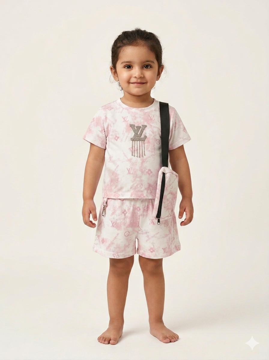 Girls Authentic Louis Vuitton Monogram Tie-Dye Summer Lounge Set with Crossbody Bag
