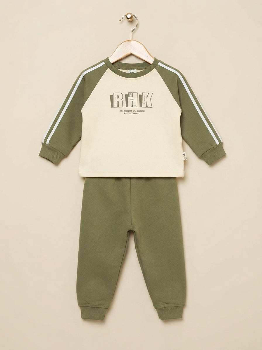 Stylish Kids Side Stripe Raglan Sweatshirt And Matching Trouser Outfit Set