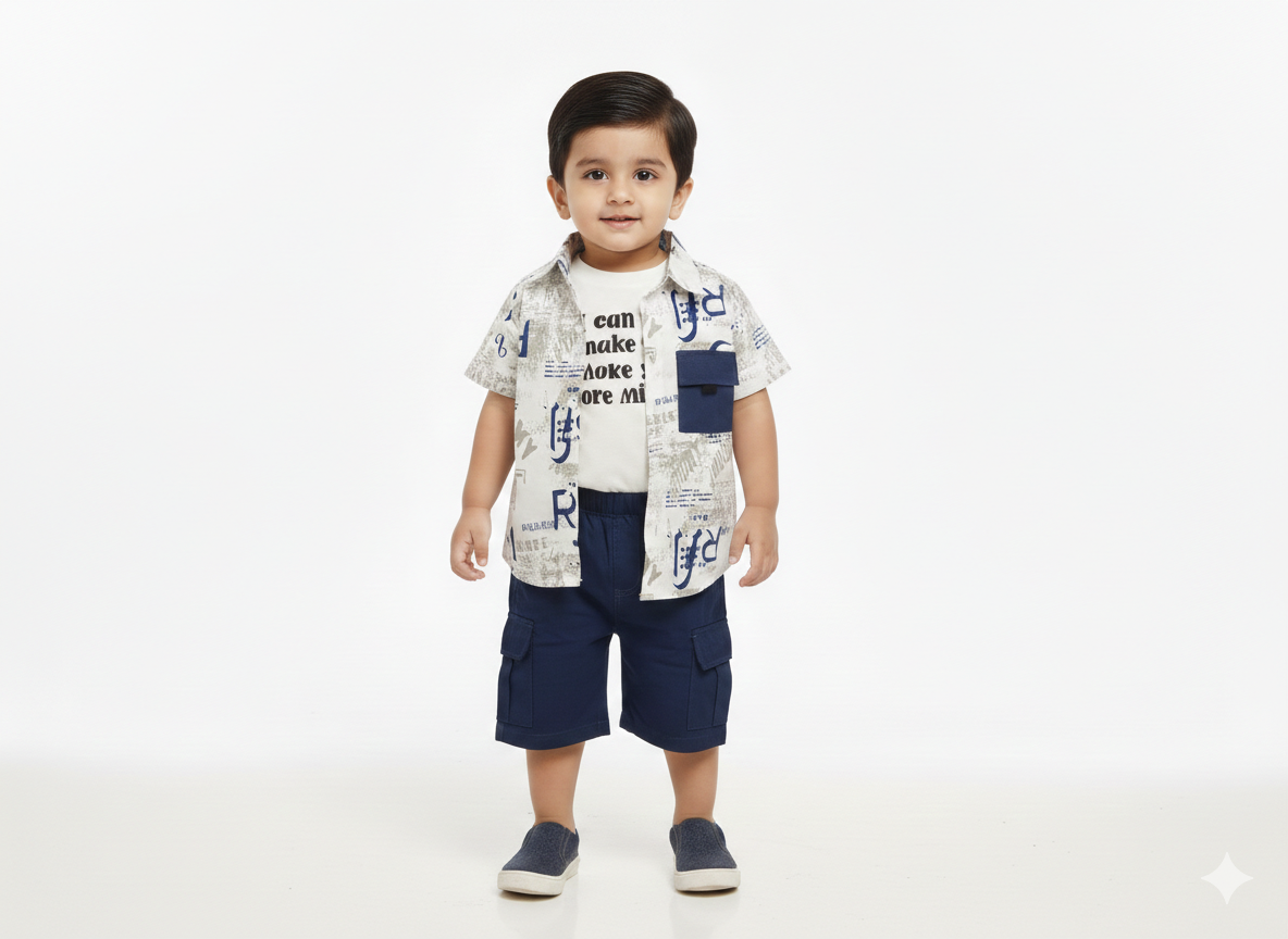 Toddler Boys' 3-Piece Graphic Button-Down Shirt, Statement Tee, and Cargo Shorts Utility Set