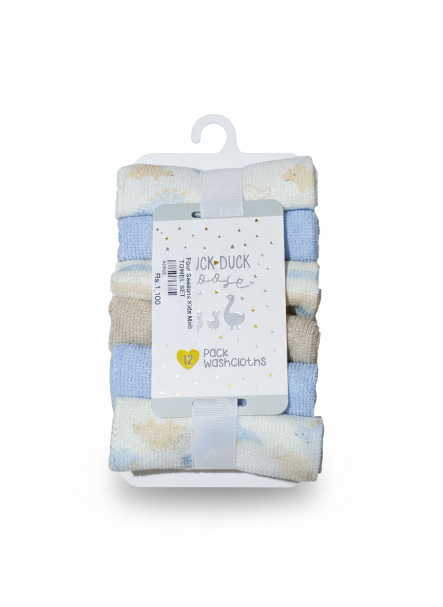 Duck Duck Goose Baby 12-Pack Washcloth Set | Soft Absorbent Terry Cloth | Mixed Bear Elephant
