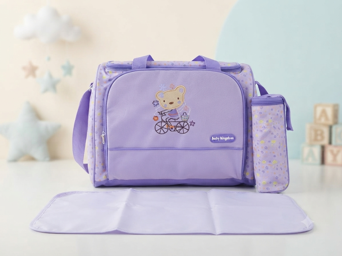 Charming Purple Baby Diaper Bag Set With Bear Embroidery For Stylish Daily Outings