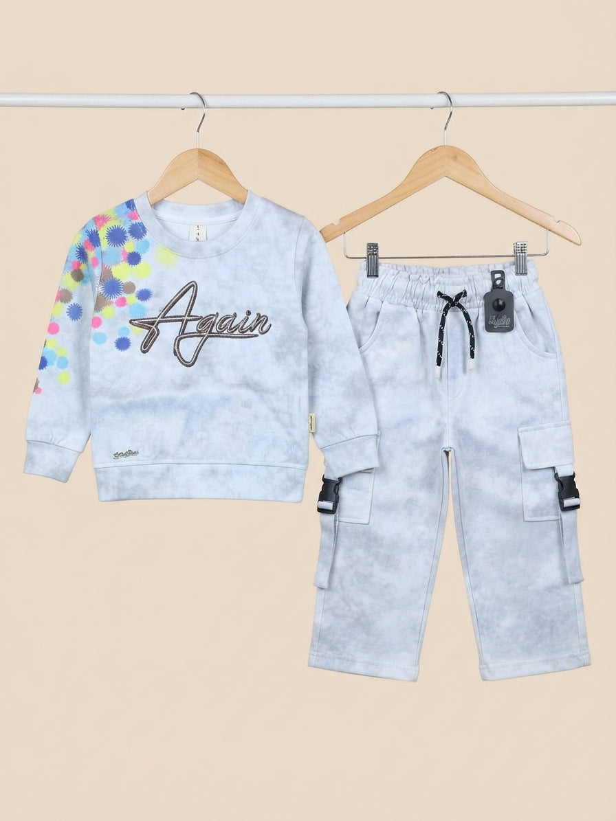 Kids Paint Splatter Print Sweatshirt And Cargo Trouser 2 Piece Outfit Set