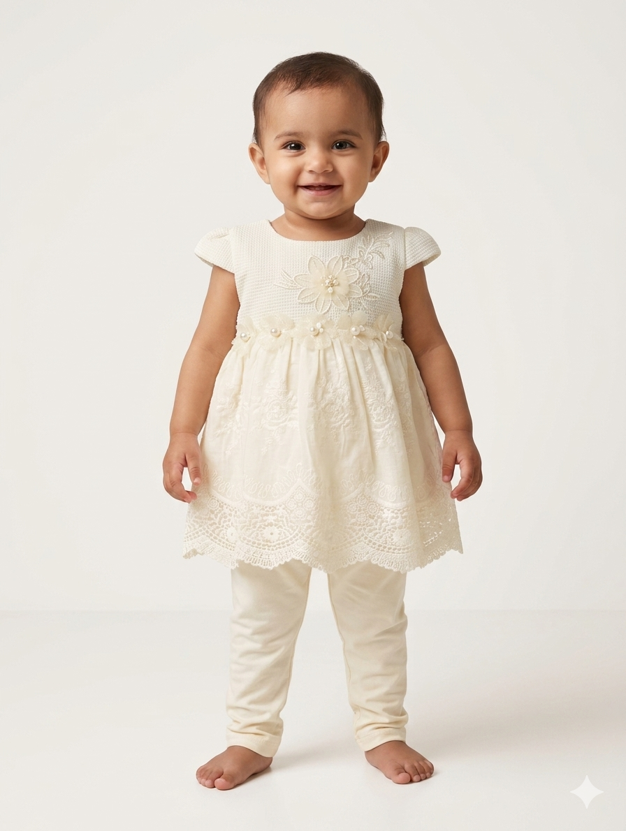 Embroidered Floral Baby Tunic and Leggings Set – Elegant Lace Detail Infant Occasion Wear