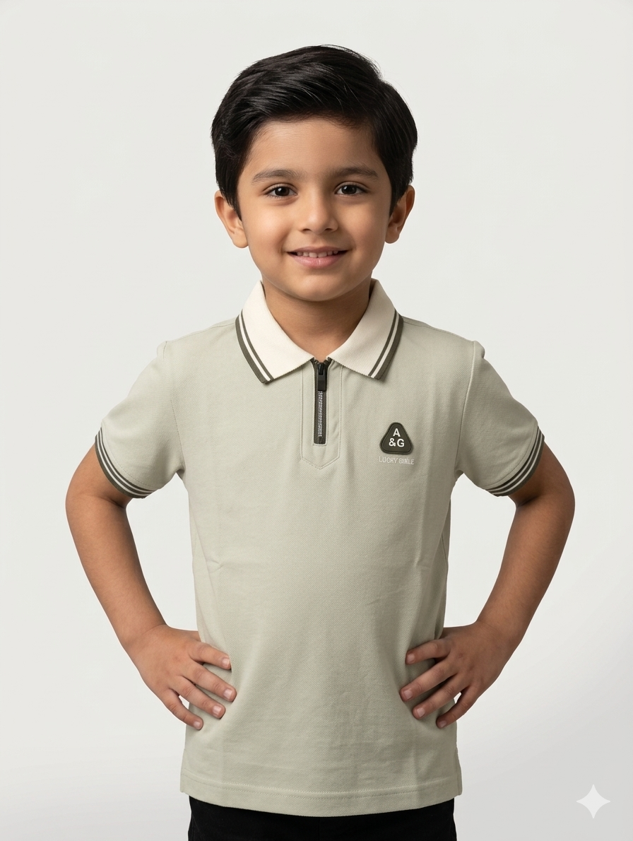 Boys Premium Cotton Zipper Polo Shirt Breathable Casual Short Sleeve Summer Fashion Top Outfit