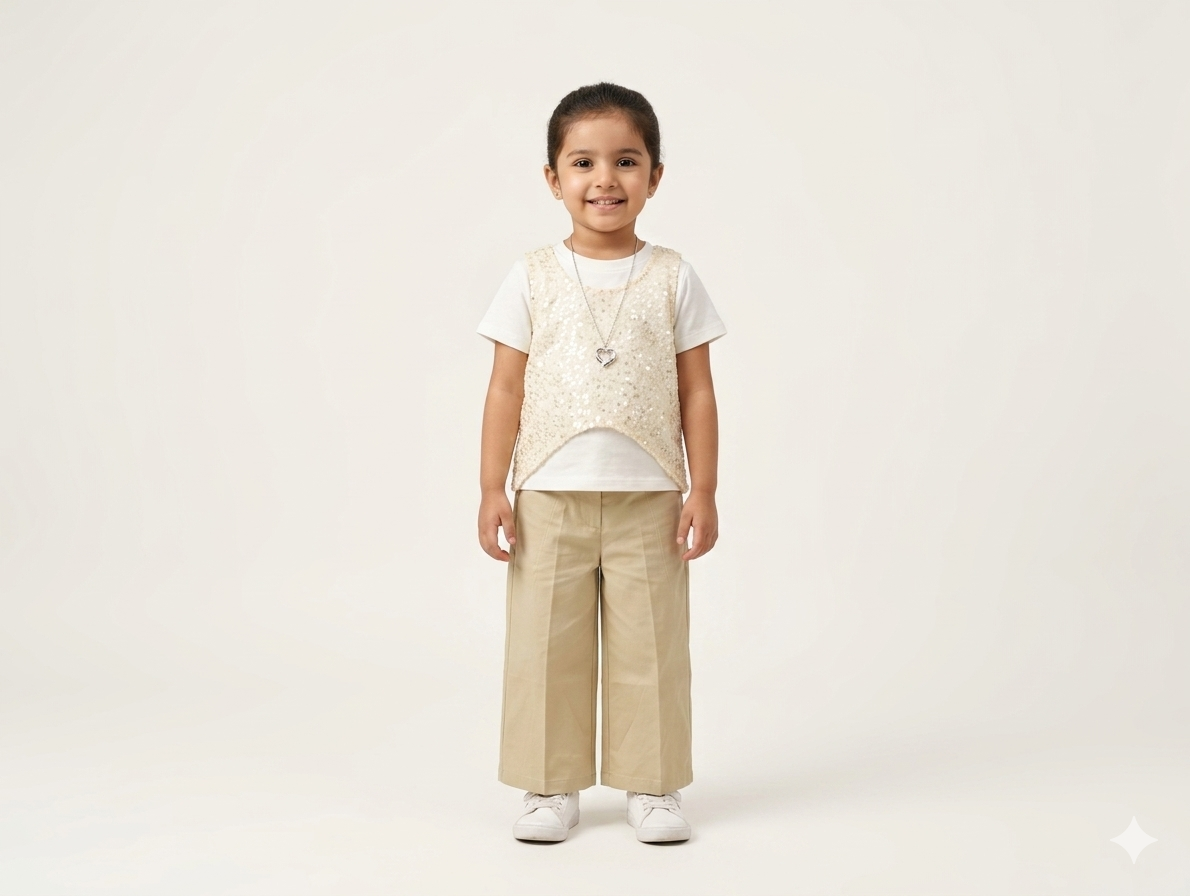 Toddler Girls' Sparkly Sequin Vest and Wide Leg Trousers Three Piece Fashion Outfit Set