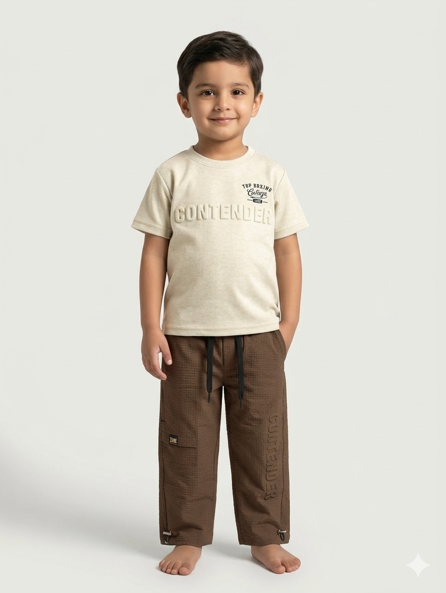 Boys Two-Piece "Contender" Casual Set - Comfortable Cotton Blend T-Shirt and Cargo Pants Outfit