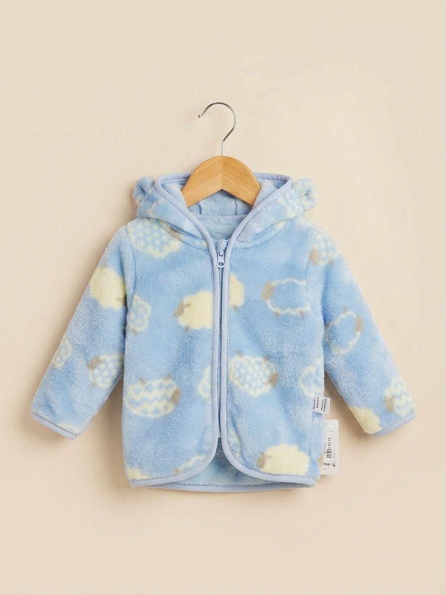 Cozy Fleece Hoodie Featuring Cute Little Sheep Print For Baby Girls And Kids
