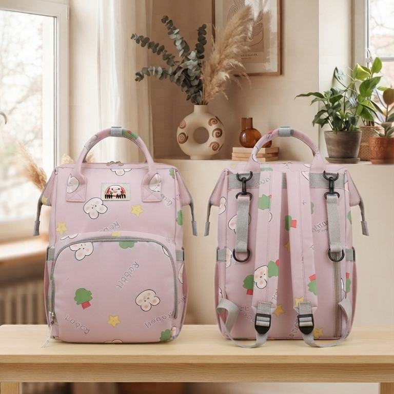 Charming Rabbit Print Diaper Bags with Spacious Compartments for Stylish Parenting and Traveling