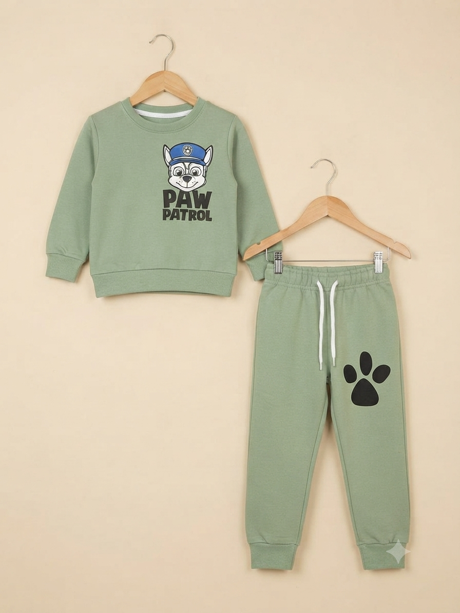 Stylish Kids Paw Patrol Green Graphic Sweatshirt With Matching Full Length Track Pants
