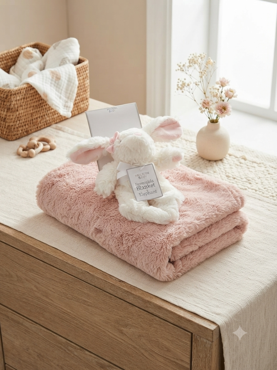 Soft Plush Animal Toy With Premium Reversible Baby Blanket Set For Ultimate Comfort Daily
