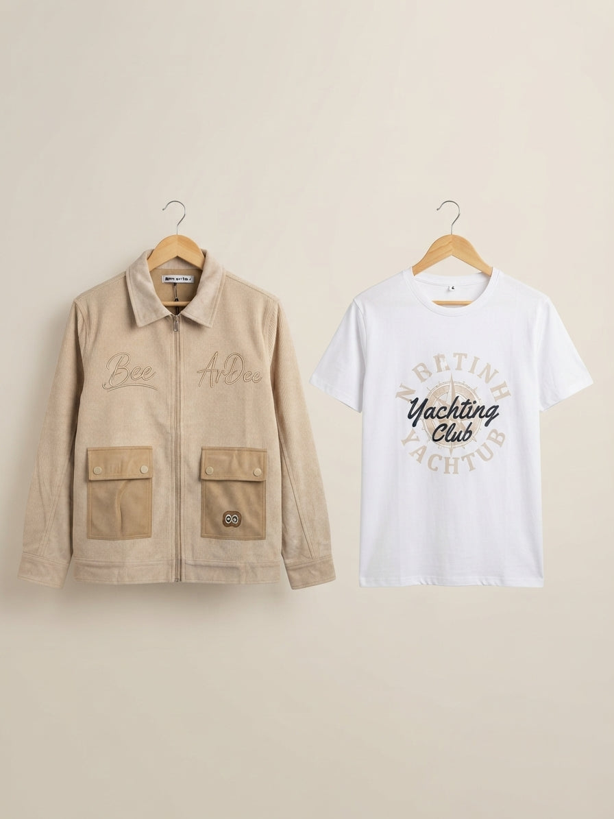 Stylish Kids Winter Jacket And Matching Cotton T-Shirt Outfit Set For Boys