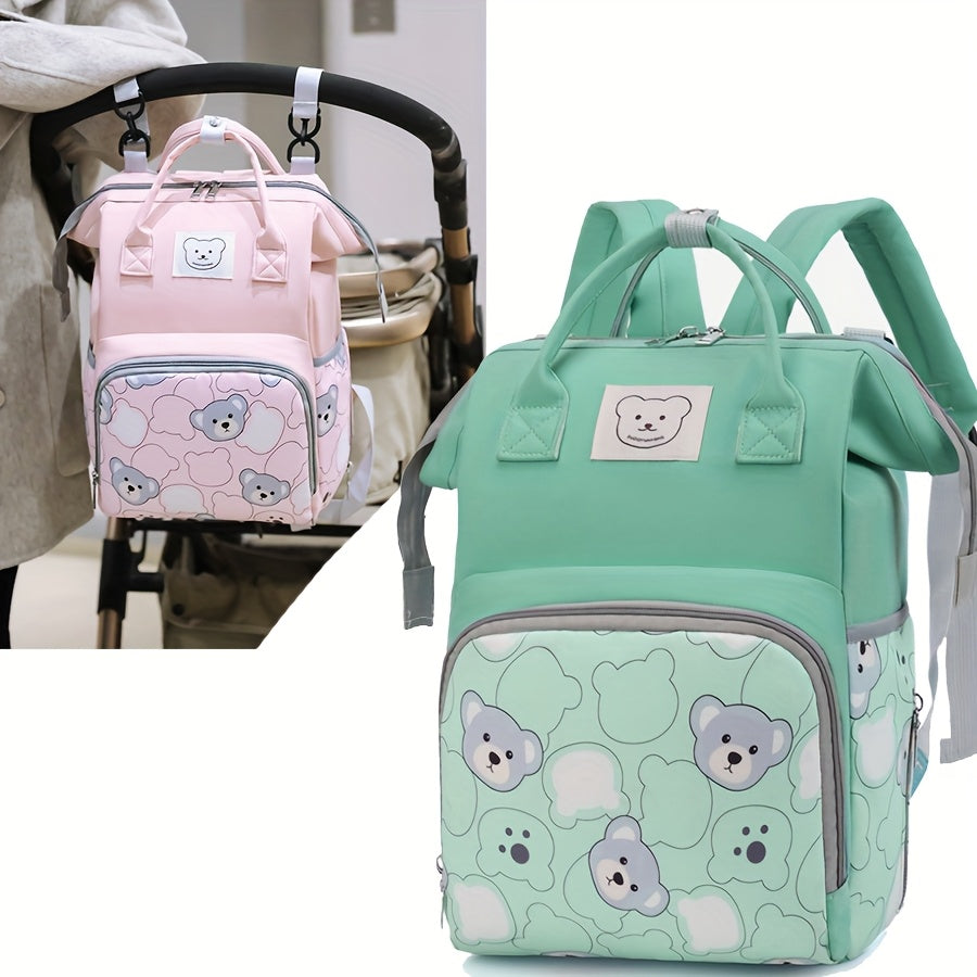 Cute Bear Print Mommy Backpack – Spacious, Waterproof & Multi-Pocket Diaper Bag | Colors: Blue, Purple, Pink & Black