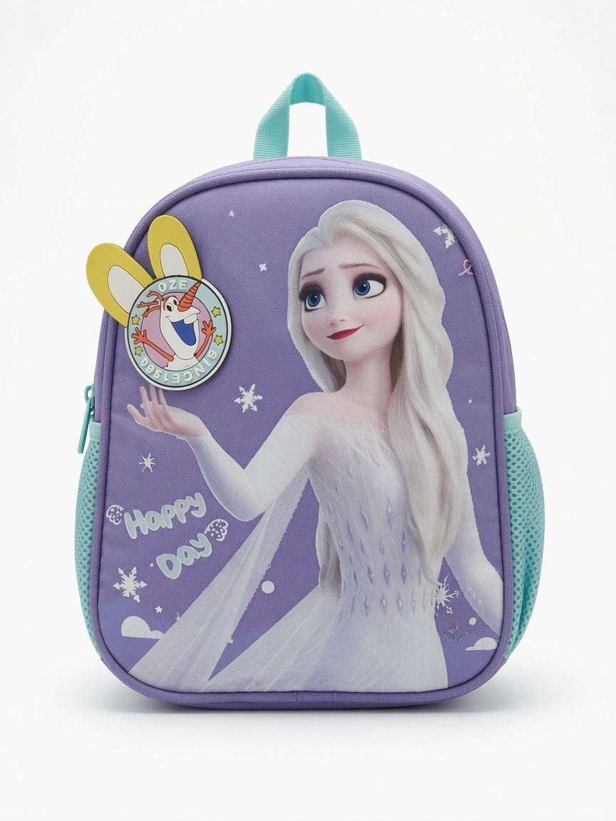 Delightful Frozen Elsa Themed Purple Backpack Featuring Olaf Badge For Kids Daily School Use